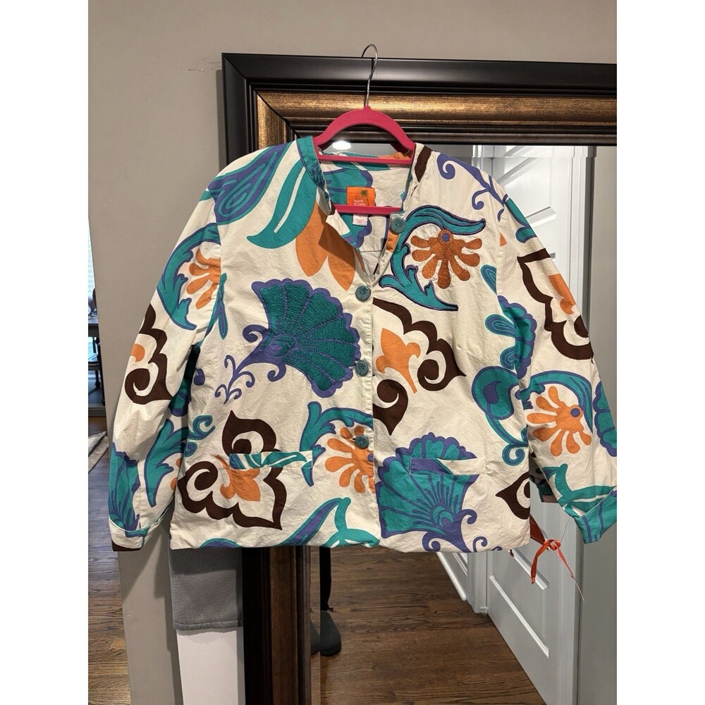 Hearts Of Palm Women's Floral Embroidered Button Front Jacket Multicolor Size 18
